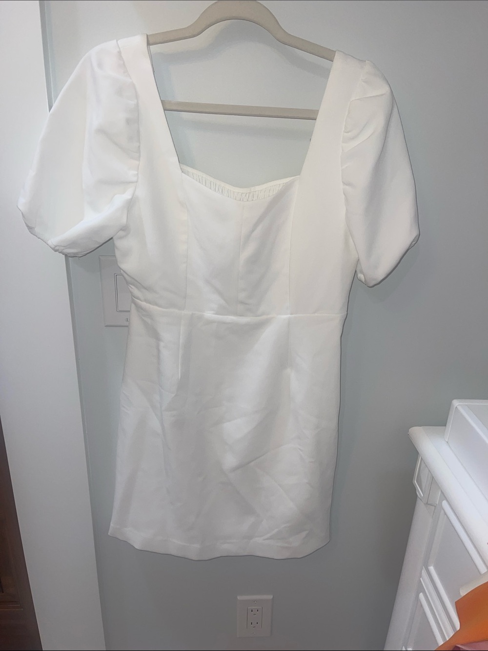 Versona White Square-Neck Puff Sleeve Mini Dress